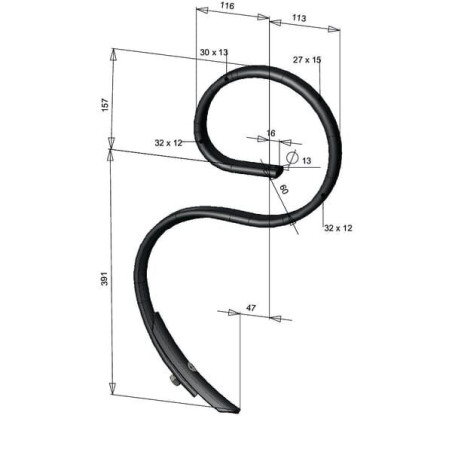 Ząb sprężynowy, 32x12x548 mm z redliczką