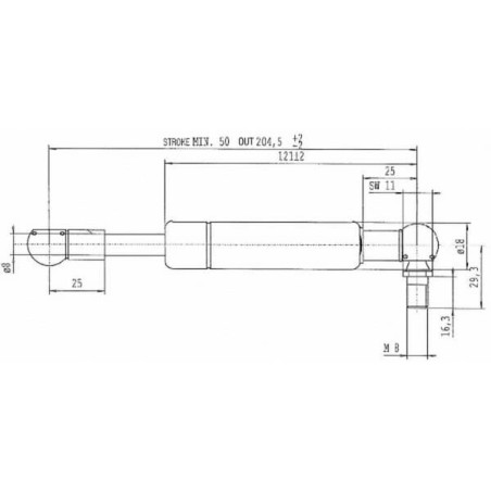 Sprężyna gazowa L204.5 mm 300N Stabilus