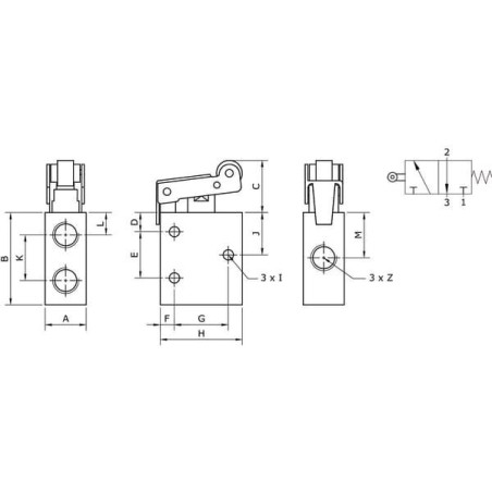 "Zawór dźwigniowy z rolką 3/2-drożny NC 1/8"""