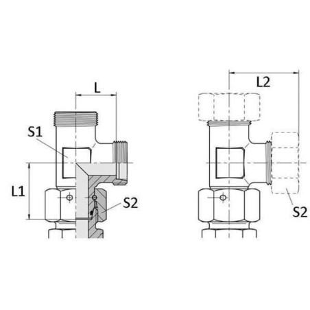 Złącze trójnikowe z nakrętką niesymetryczne M42x2 30S