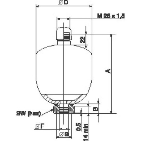 Akumulator membranowy spawany typ ELM Parker, 0.5 l 30 bar