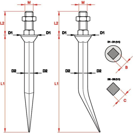 Ząb brony zaokrąglony M14 14 mm 4-kt.