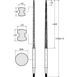 Ząb ładowacza, prosty, profil podwójne T 36x1100 mm końcówka szpiczasta z nakrętką M22x1.5 czerwony SHW