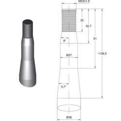 Ząb ładowacza, wygięty: 58 mm profil podwójne T 36x815 mm końcówka szpiczasta z nakrętką M22x1.5 czerwony SHW