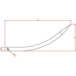 Ząb ładowacza, wygięty zamykający, profil okrągły 25x485 mm końcówka szpiczasta z otworem Ø 10.5 na kołek sprężysty czarny FST