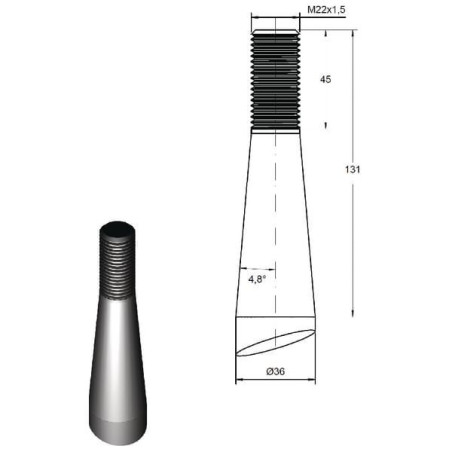 Ząb ładowacza, wygięty: 58 mm profil podwójne T 36x815 mm końcówka szpiczasta z nakrętką M22x1.5 czerwony SHW