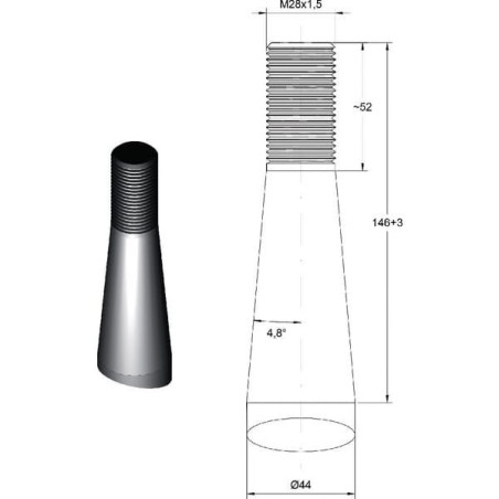 Ząb ładowacza, prosty, profil kwadratowy 44x820 mm końcówka szpiczasta z nakrętką M28x1.5 czerwony SHW