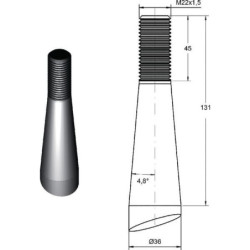 Ząb ładowacza, wygięty zamykający, profil kwadratowy 36x800 mm końcówka szpiczasta z nakrętką M22x1.5 czerwony SHW