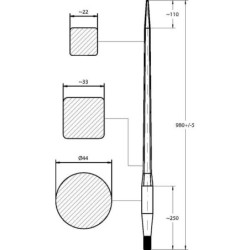 Ząb ładowacza, prosty, profil kwadratowy 44x980 mm końcówka szpiczasta z nakrętką M30x2 czerwony SHW