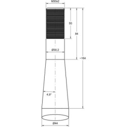 Ząb ładowacza, prosty, profil kwadratowy 44x820 mm końcówka szpiczasta z nakrętką M30x2 czerwony SHW