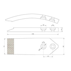 Redliczka 246x80x20 mm wzmocniona wygięta, 2-otw. pasująca do Kuhn