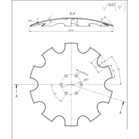 Talerz brony uzębiony, 510x4 mm, 6 otworów 120 mm rozstaw