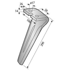 Ząb brony aktywnej, lewy/prawy, L=290 mm pasujący do Forigo