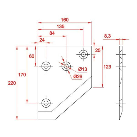 Nóż paszowozu 160x220x8 mm prawy pasuje do Redrock